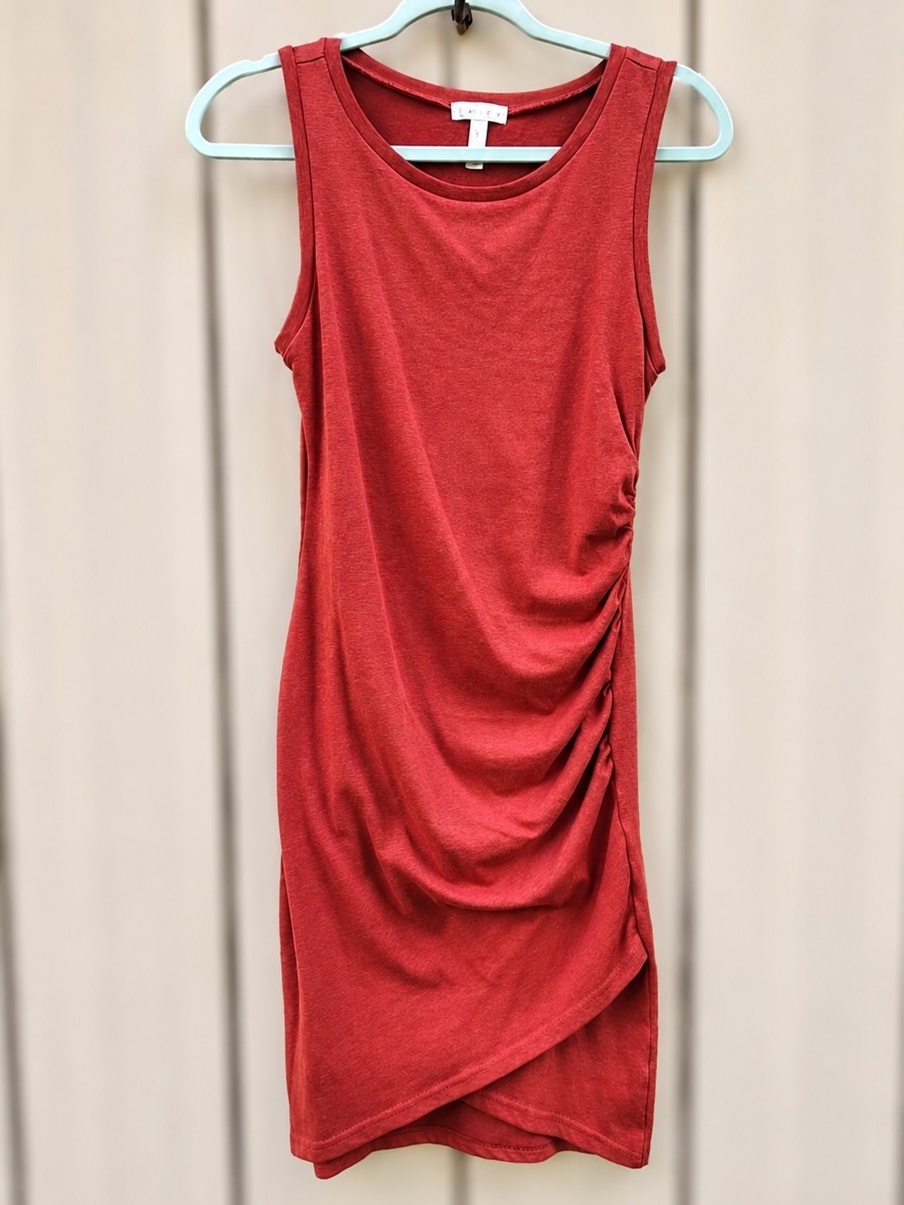 Leith Bodycon Dress Tulip Hemline Sleeveless Scoop Neck Knit  Burnt Orange Chic